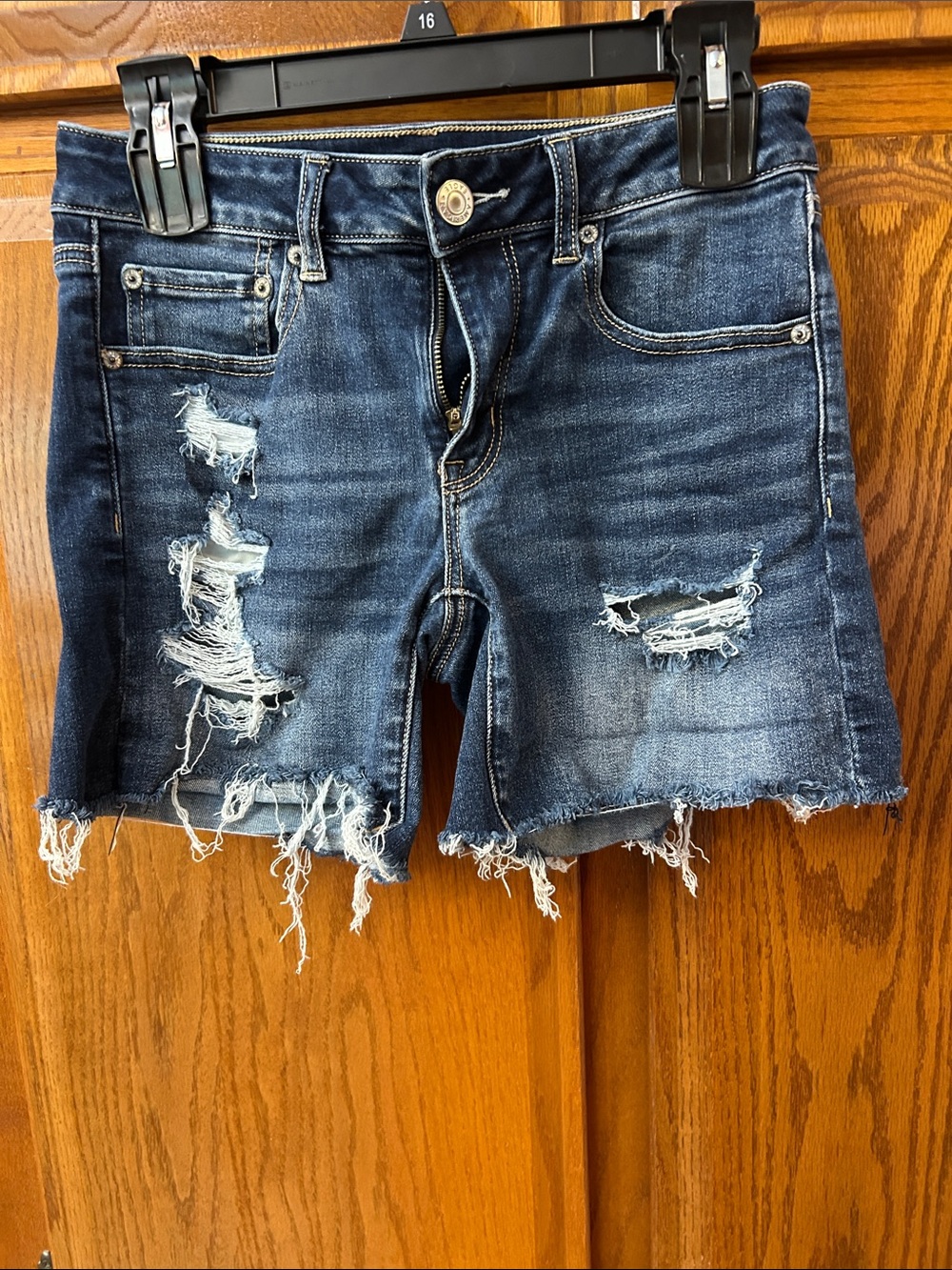 American Eagle Outfitters Distressed Dark Blue Denim Shorts